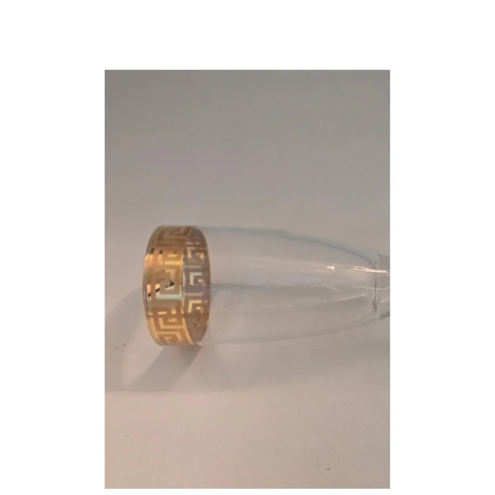 Vintage Greek Key Gold Rim Champagne Flutes Swirl‎ Stem Set of 6 8.75 Inch